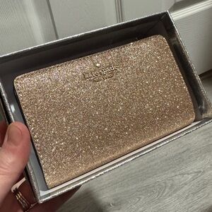 Kate Spade Glimmer Medium Compact Bifold Wallet Rose Gold